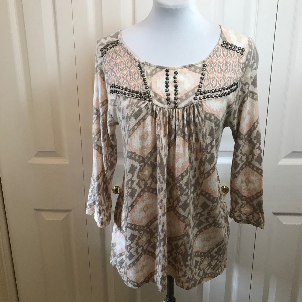 Lucky Brand Aztec Print Studded Boho Tunic Top M
